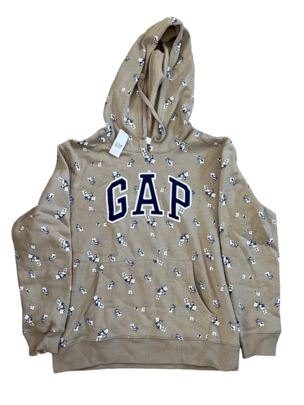 GAP Tan Floral Pullover Hoodie Logo Sweatshirt Size Small NWT